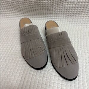 Fringed Gray Women's Mules